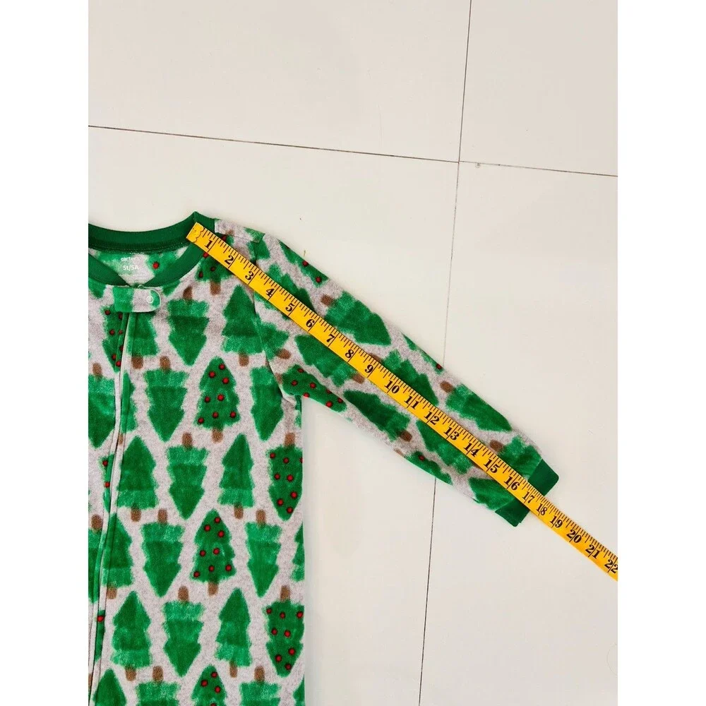 Fleece Footed Pajama Pjs One Piece Sleeper Christmas Tree Zip Footie Cozy 5T 5